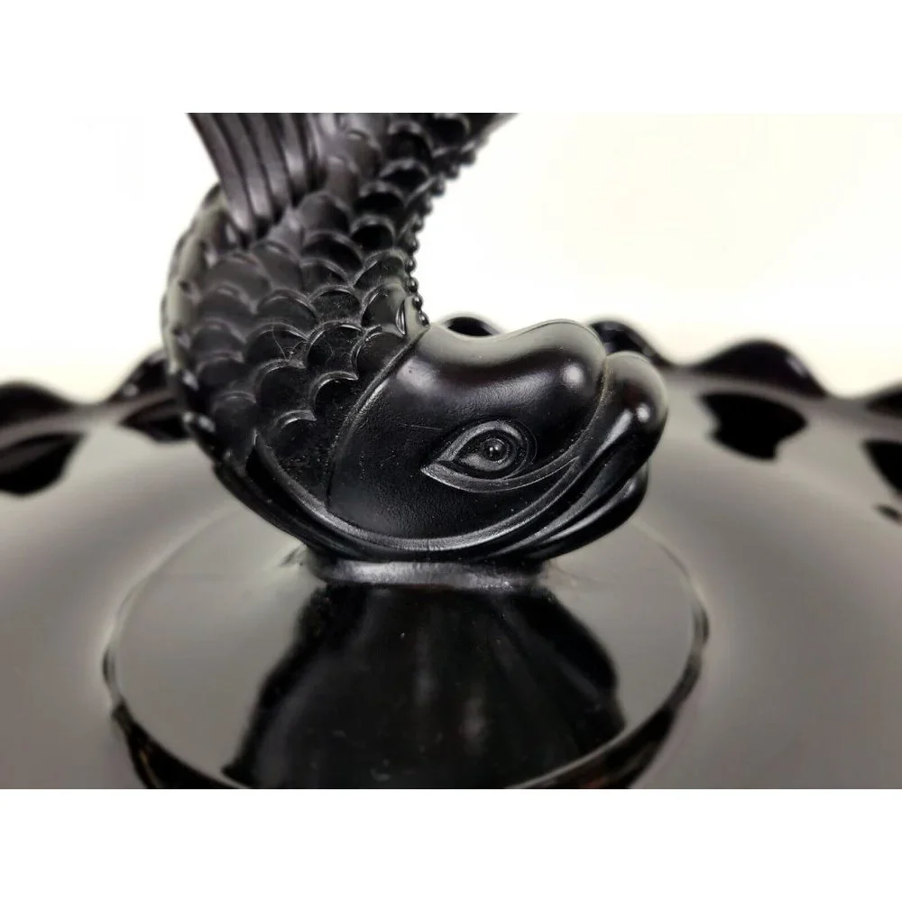 Vintage Viking‎ Glass Black Amethyst Dolphin Fish Serving Tray Platter 11